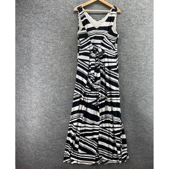Cato Dress Women L Large Black Striped Maxi Long Sleeveless V-Neck Lined Casual - Picture 1 of 9